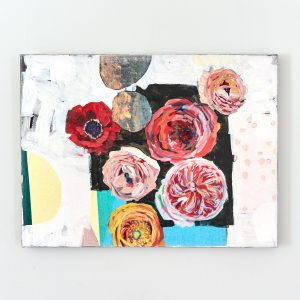 Collage and acrylic painting of flowers on canvas by Gabriela Ibarra