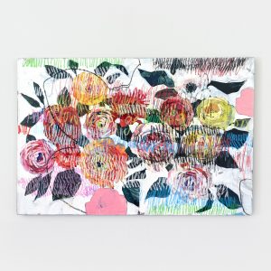 painterly floral art in acrylic and oil pastel on canvas by Gabriela Ibarra